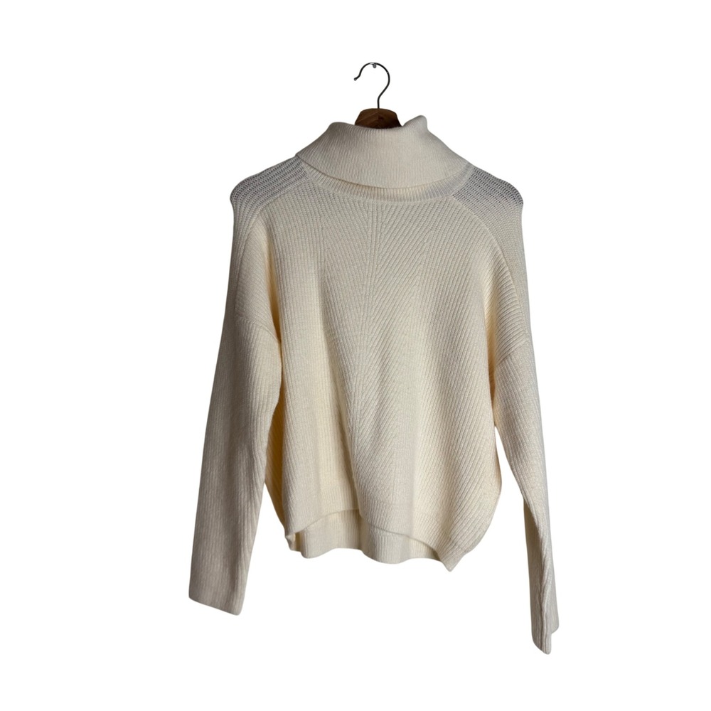 W. Sharvel Women's Turtleneck Ribbed Knit Oversized Sweater Cream Large